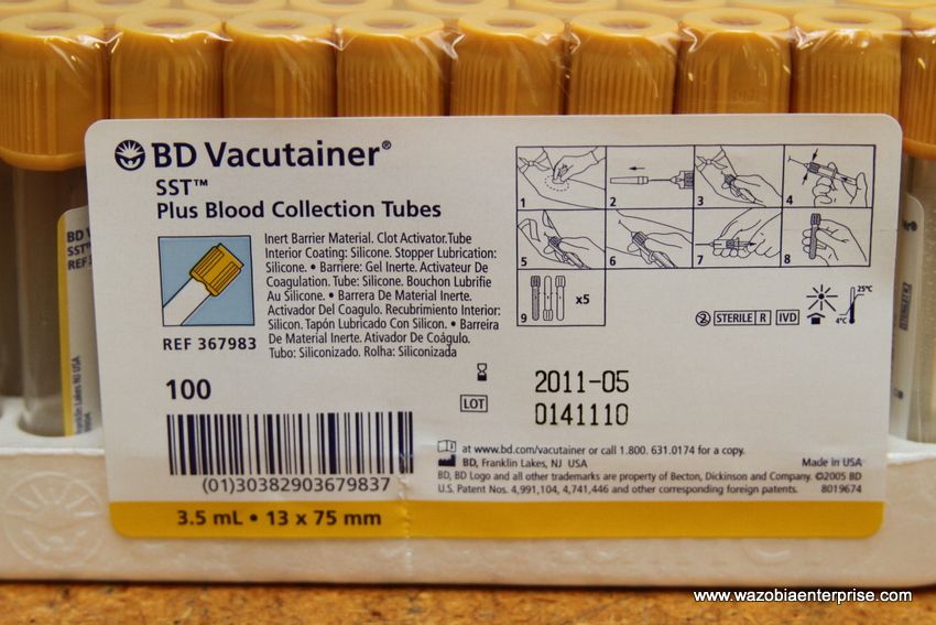 BD VACUTAINER SST PLUS BLOOD COLLECTION TUBES 100/PACK 367983
