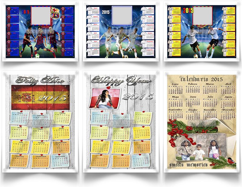 calendarios psd pnd 2015 listos para imprmir barcelona, real madrid, atletico de madrid, sevilla, fútbol, para la pared