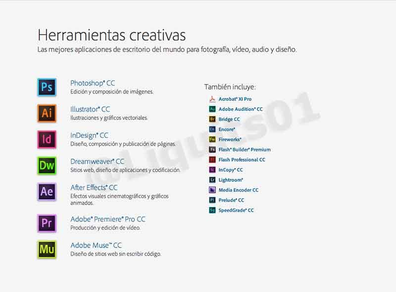 Adobe Creative Cloud full Español multilenguaje Herramientas creativas fotografía vídeo audio diseño web desarrollo