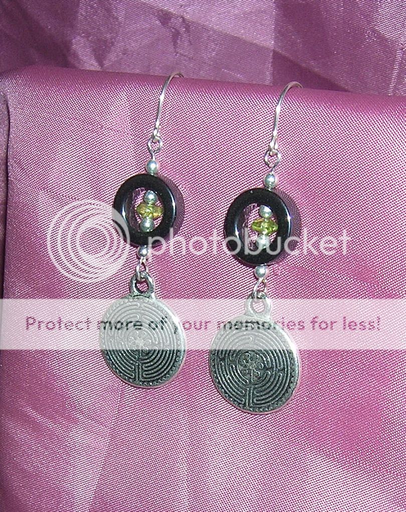 Handmade Labyrinth Hematite Peridot Earrings 24K Rhodium SS s Plate