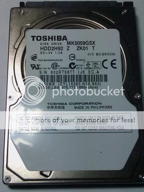 TOSHIBA MK5059GSX 500GB Laptop 2.5 Internal Hard Drive  